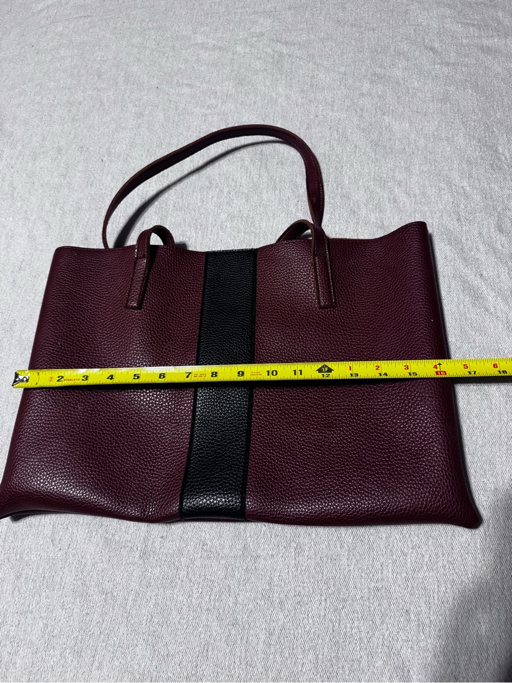 Vince Camuto Dark Brown Luck Vegan Tote with Black Center Panel